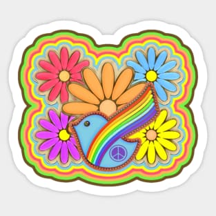 Hippie Flower Power Peace Rainbow Dove Sticker